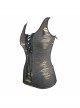 Punk Style Apricot Ripped Fabric Low Neckline Eyelet Lace Up Decoration Black Daily Sleeveless Vest