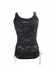 Punk Style Elastic Hole Fabric Waist Side Eyelet Tie Rope Design Black Sexy Backless Daily Vest