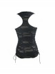 Punk Style Elastic Hole Fabric Waist Side Eyelet Tie Rope Design Black Sexy Backless Daily Vest