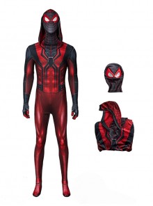 Spider Man Halloween Cosplay Miles Morales Crimson Hood Edition Costume Bodysuit Set