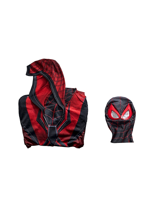 Spider Man Halloween Cosplay Miles Morales Crimson Hood Edition Costume Bodysuit Set