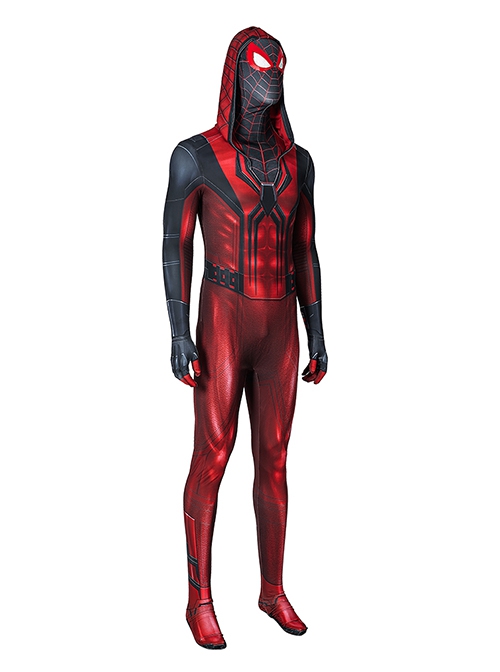 Spider Man Halloween Cosplay Miles Morales Crimson Hood Edition Costume Bodysuit Set