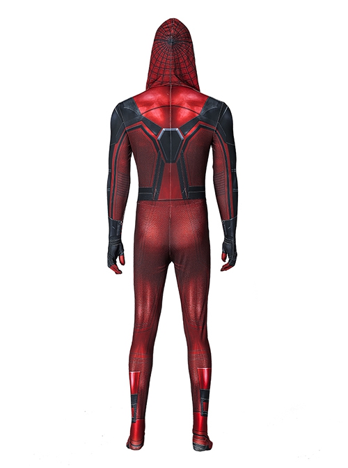 Spider Man Halloween Cosplay Miles Morales Crimson Hood Edition Costume Bodysuit Set