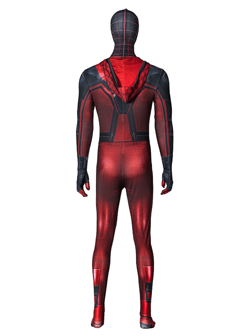 Spider Man Halloween Cosplay Miles Morales Crimson Hood Edition Costume Bodysuit Set