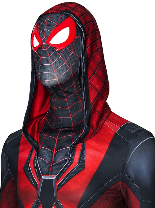 Spider Man Halloween Cosplay Miles Morales Crimson Hood Edition Costume Bodysuit Set