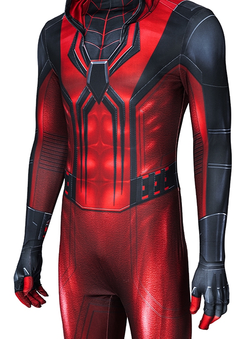 Spider Man Halloween Cosplay Miles Morales Crimson Hood Edition Costume Bodysuit Set