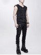 Punk Style Old Fashioned Elastic Knitted Patchwork With Cowhide Metal Rivet Shoulder Guards Decorated Black Sleeveless Vest