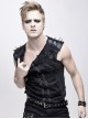 Punk Style Old Fashioned Elastic Knitted Patchwork With Cowhide Metal Rivet Shoulder Guards Decorated Black Sleeveless Vest