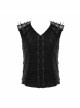 Punk Style Old Fashioned Elastic Knitted Patchwork With Cowhide Metal Rivet Shoulder Guards Decorated Black Sleeveless Vest