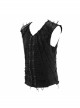 Punk Style Old Fashioned Elastic Knitted Patchwork With Cowhide Metal Rivet Shoulder Guards Decorated Black Sleeveless Vest