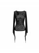 Gothic Style Sexy See Through Mesh Snake Print Pattern On The Chest Black Flowing Long Sleeve T-Shirt