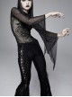 Gothic Style Sexy See Through Mesh Snake Print Pattern On The Chest Black Flowing Long Sleeve T-Shirt