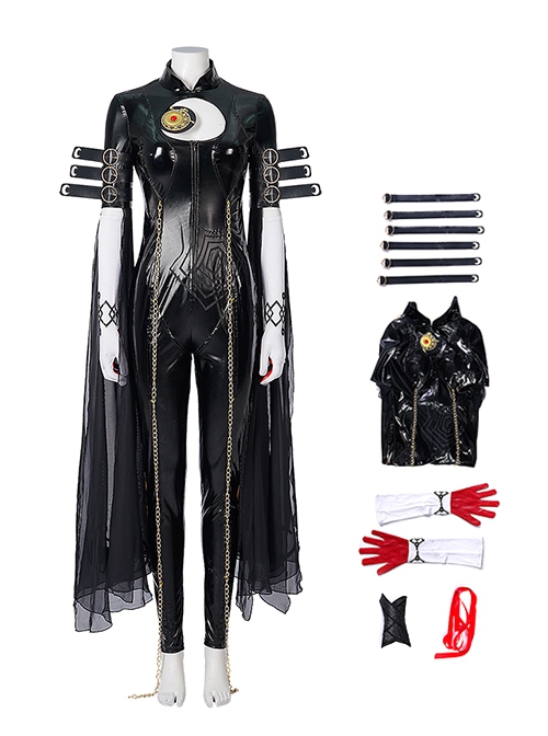 Game Halloween Cosplay Bayonetta Costume Black Bodysuit Full Set