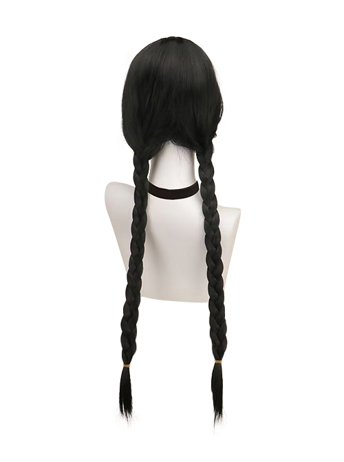 Wednesday Addams Halloween Cosplay Cat Bodysuit Accessories Black Double Ponytails Wig