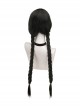 Wednesday Addams Halloween Cosplay Cat Bodysuit Accessories Black Double Ponytails Wig