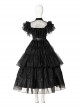 Wednesday Addams Halloween Cosplay School Ball Black Dress Costume Set Without Shoes And Socks