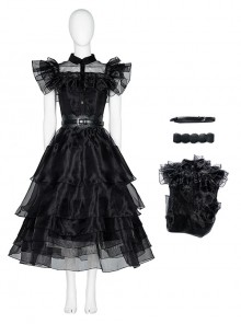 Wednesday Addams Halloween Cosplay Wednesday Costume Black Ball Dress Full Set