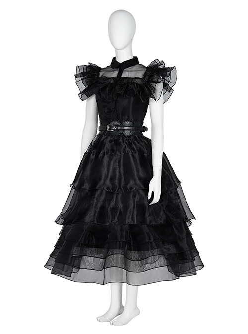 Wednesday Addams Halloween Cosplay Wednesday Costume Black Ball Dress Full Set