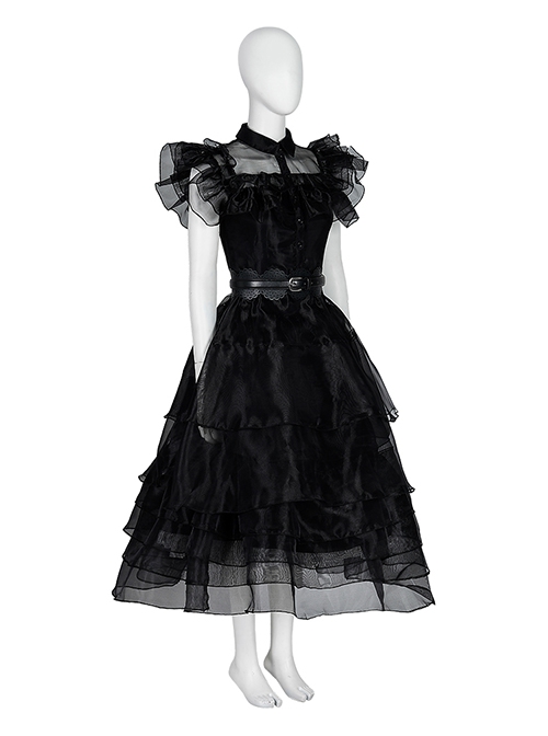 Wednesday Addams Halloween Cosplay Wednesday Costume Black Ball Dress Full Set