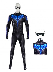 Titans Halloween Cosplay Nightwing Costume Black Blue Bodysuit Set