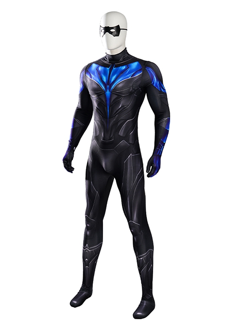 Titans Halloween Cosplay Nightwing Costume Black Blue Bodysuit Set