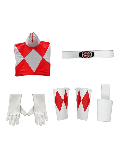 Mighty Morphin Power Rangers Halloween Cosplay Tyrannosaurus Red Ranger Costume Bodysuit Set Without Helmet Without Boots