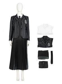 The Addams Family Halloween Cosplay Wednesday Addams School uniform version Costume Set Without Shoes Without Socks