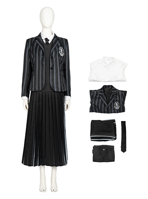 The Addams Family Halloween Cosplay Wednesday Addams School uniform version Costume Set Without Shoes Without Socks