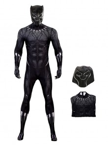 Black Panther Halloween Cosplay T'Challa Costume Printing Black Bodysuit Set