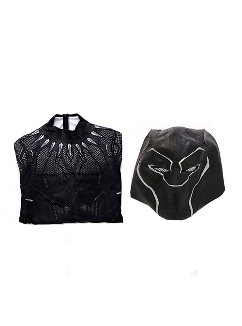 Black Panther Halloween Cosplay T'Challa Costume Printing Black Bodysuit Set