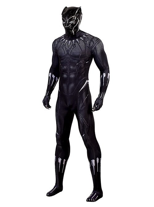 Black Panther Halloween Cosplay T'Challa Costume Printing Black Bodysuit Set