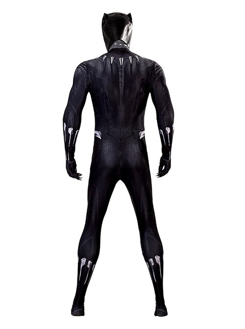 Black Panther Halloween Cosplay T'Challa Costume Printing Black Bodysuit Set