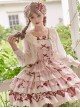 Apple Orchard Series Pastoral Pink Exquisite Embroidery Lace Ruffles Sweet Lolita Vest Skirt Triangular Scarf Headdress Set