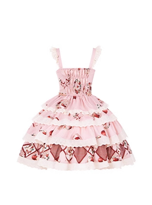 Apple Orchard Series Pastoral Pink Exquisite Embroidery Lace Ruffles Sweet Lolita Vest Skirt Triangular Scarf Headdress Set