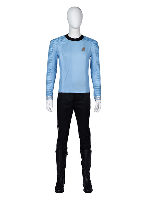 Star Trek Halloween Cosplay Blue Uniform Costume Male Blue Long Sleeve Top