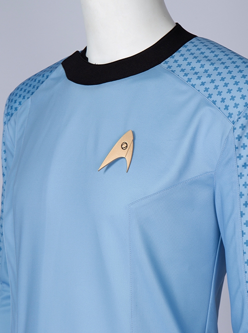 Star Trek Halloween Cosplay Blue Uniform Costume Male Blue Long Sleeve Top