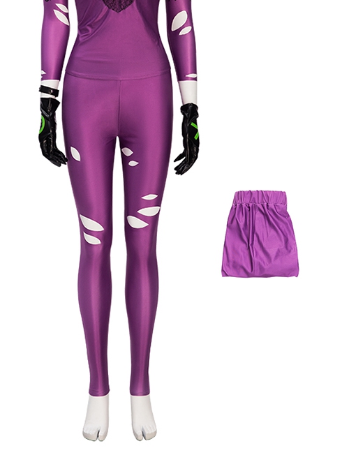 DC Comics Halloween Cosplay Punchline Alexis Kaye Black Leather Vest Suit Costume Purple Trousers