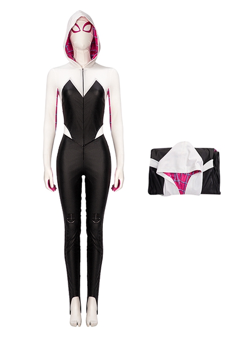 Spider-Man Into The Spider-Verse Halloween Cosplay Spider-Gwen Derivative Design Costume Hooded Bodysuit