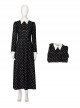 TV Drama Halloween Cosplay Wednesday Addams Costume Printing Black Long Sleeve Dress