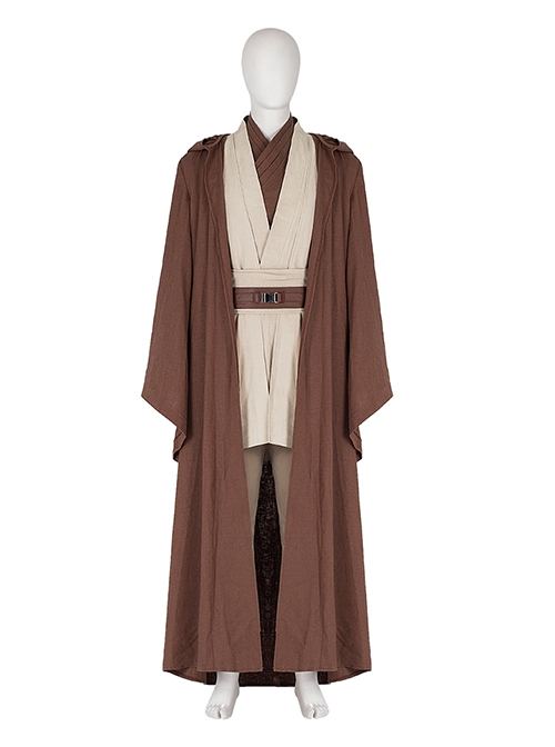 Star Wars Halloween Cosplay Obi-Wan Kenobi Beige Suit Costume Brown Robe Coat