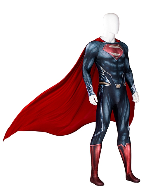 Man Of Steel Superman Halloween Cosplay Clark Kent Battle Suit Costume Red Cloak