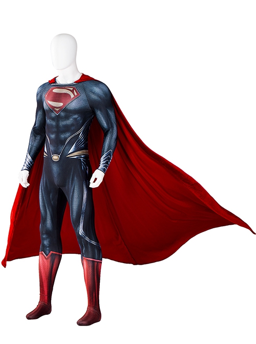 Man Of Steel Superman Halloween Cosplay Clark Kent Battle Suit Costume Red Cloak