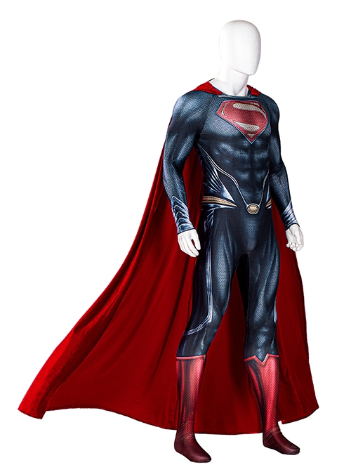 Man Of Steel Superman Halloween Cosplay Clark Kent Battle Suit Costume Red Cloak