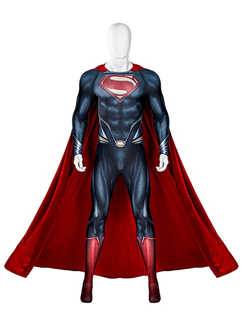 Man Of Steel Superman Halloween Cosplay Clark Kent Battle Suit Costume Red Cloak