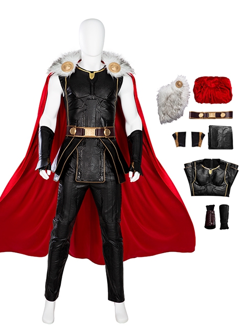 Thor Love And Thunder Halloween Cosplay Thor Odinson Battle Suit Fur Collar Version Costume Set