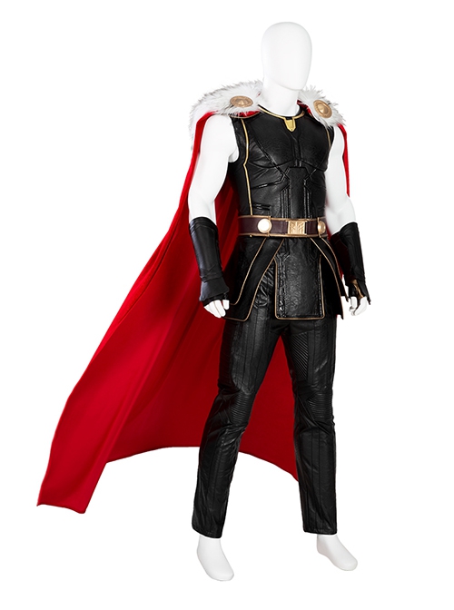 Thor Love And Thunder Halloween Cosplay Thor Odinson Battle Suit Fur Collar Version Costume Red Cloak