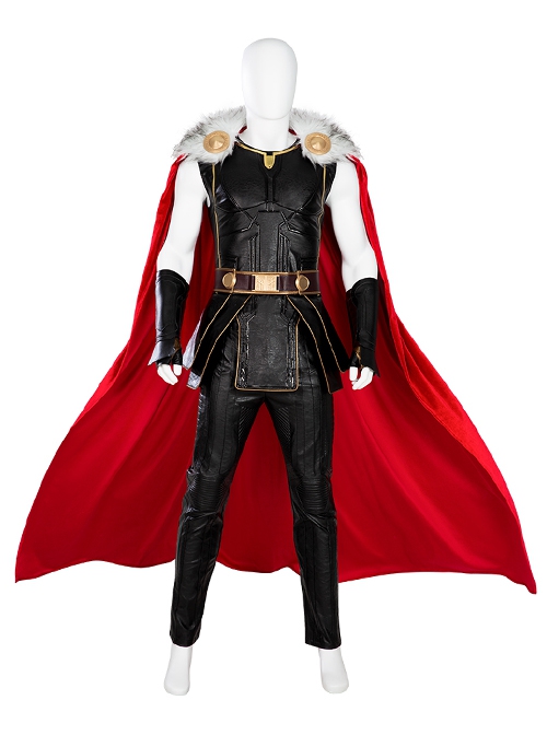 Thor Love And Thunder Halloween Cosplay Thor Odinson Battle Suit Fur Collar Version Costume Red Cloak