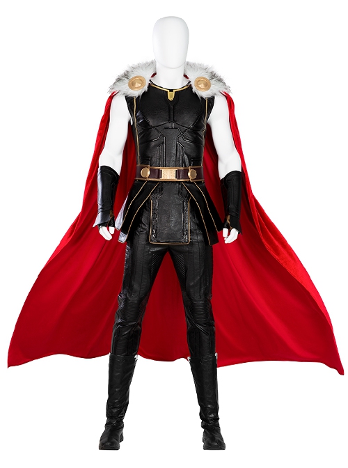 Thor Love And Thunder Halloween Cosplay Thor Odinson Battle Suit Fur Collar Version Costume Black Trousers