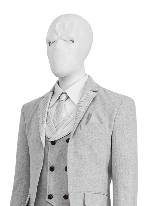 TV Drama Moon Knight Halloween Cosplay Marc Spector Mr. Knight Costume Gray Suit Accessories White Mask