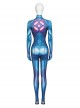 Game Metroid Halloween Cosplay Samus Aran Costume Blue Bodysuit